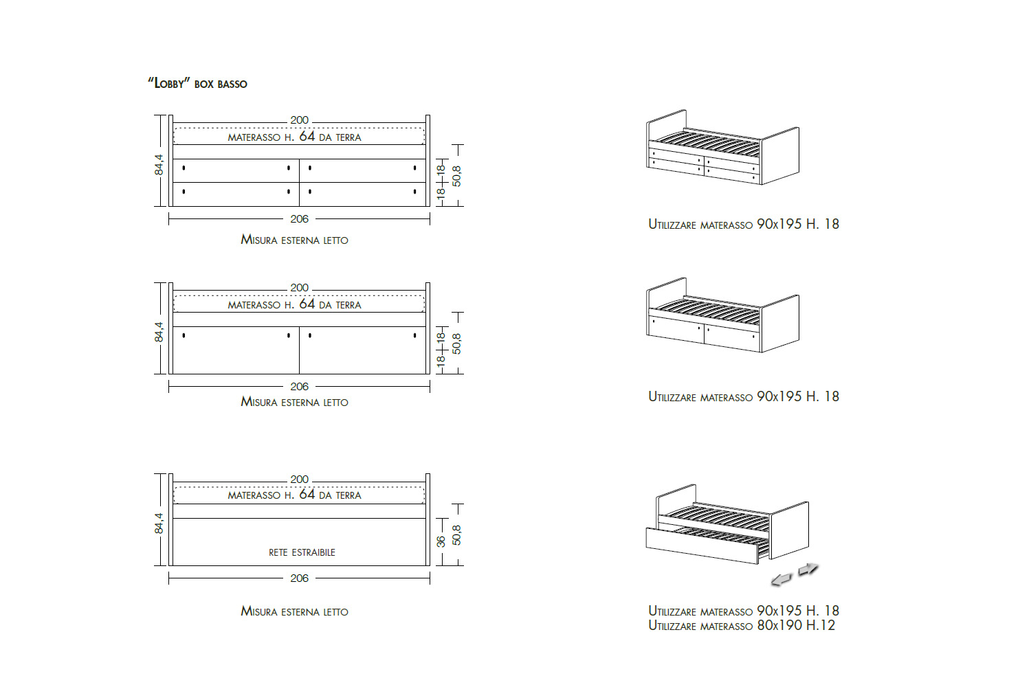 Letto singolo con secondo letto estraibile Lobby Basso